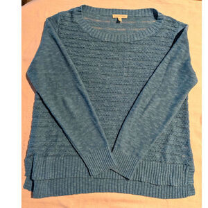 Eileen Fisher Linen Cotton Blue Knit Pullover Sweater Size M